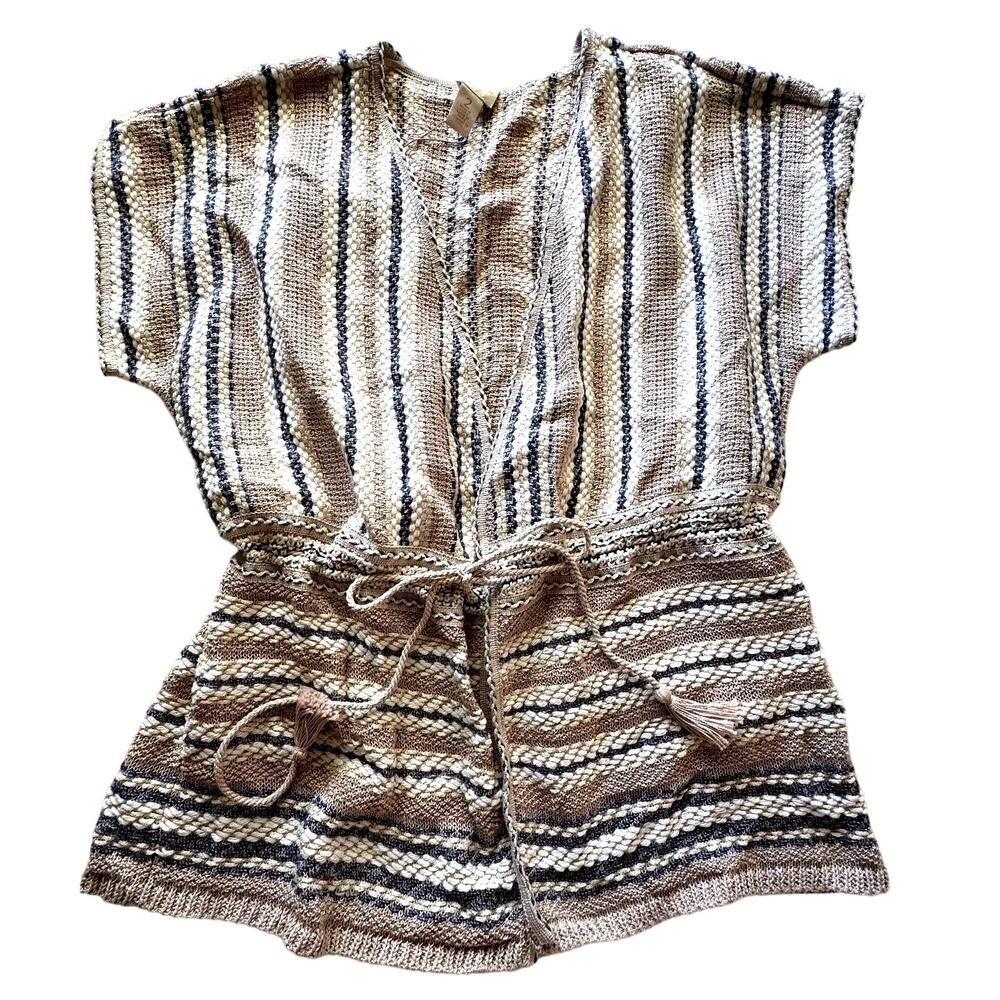 Chico's Cotton Acrylic Tie Front Cardigan Striped Sweater Women's Large NEW Tags